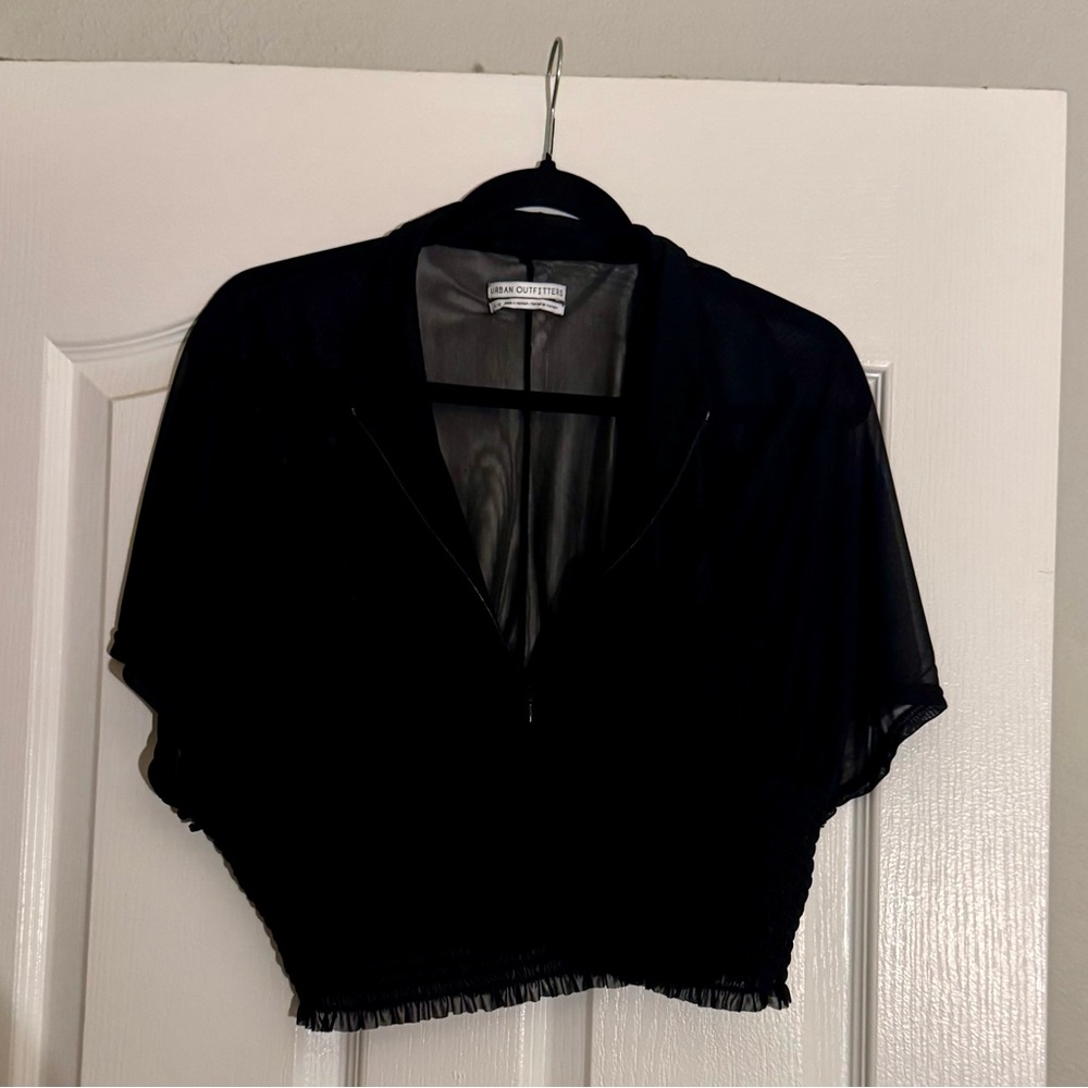 Urban Outfitters Rita Mesh Black Smocked Top